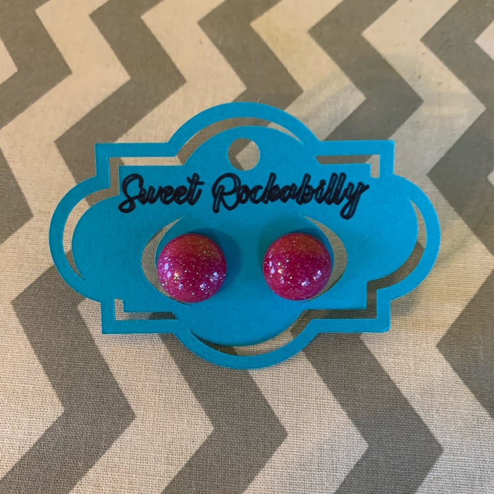 Pink round Glitter Earrings
